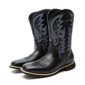 Woobling Womens Mid Calf Chunky Heel Western Cowgirl Boots, Sz 7, Black